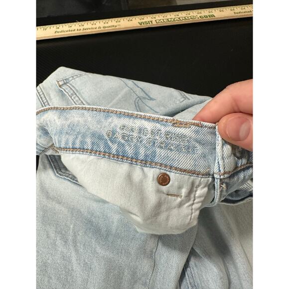 American Eagle Highest Rise Baggy Straight Jeans Size 16 X-Long Light Wash - Picture 4 of 14